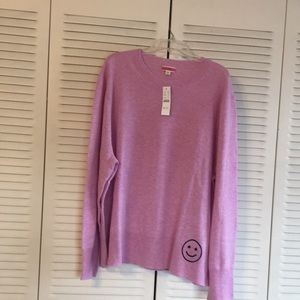 J.Crew cashmere sweater. Embroidered navy smiley face.